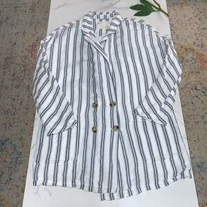 Anthropologie Pilcro Dolman Sleeve Blazer linen white/blue striped size Medium